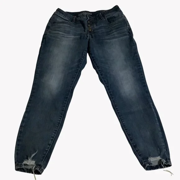 Maurices Womens Distressed Button-Fly Jeans L Reg Dark Wash Casual - Picture 2 of 7